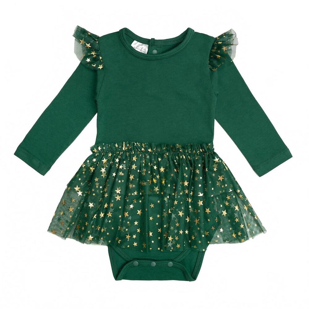 NEW SWEET WINK kid's shimmer long sleeve tutu bodysuit in emerald green